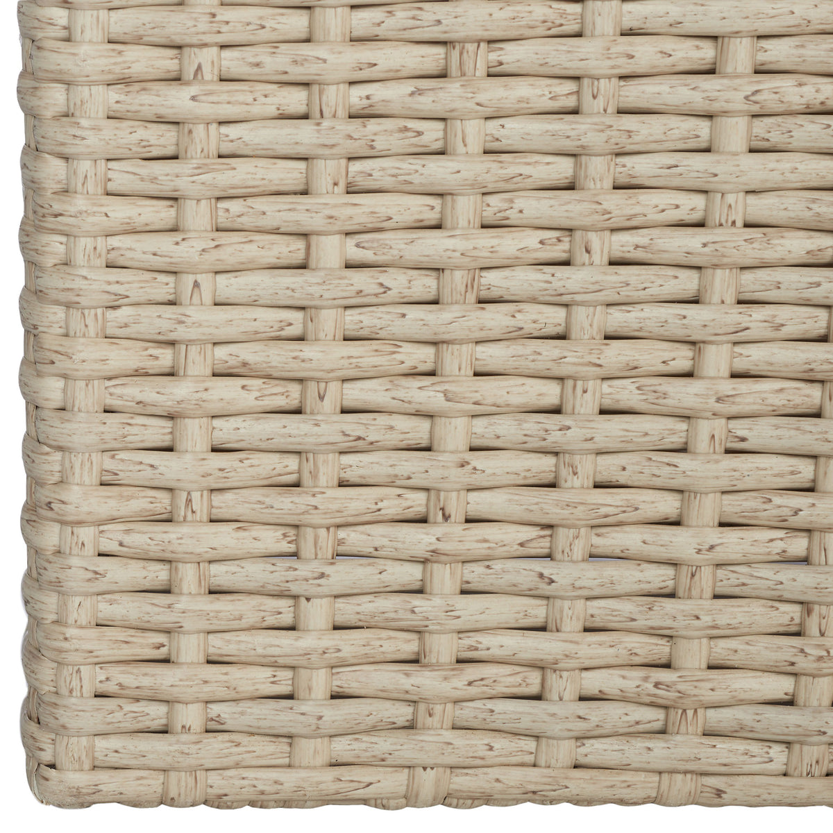 Tightly woven beige wicker carries through to the planter's sturdy bottom edge. || PAT7705B || leg_studio