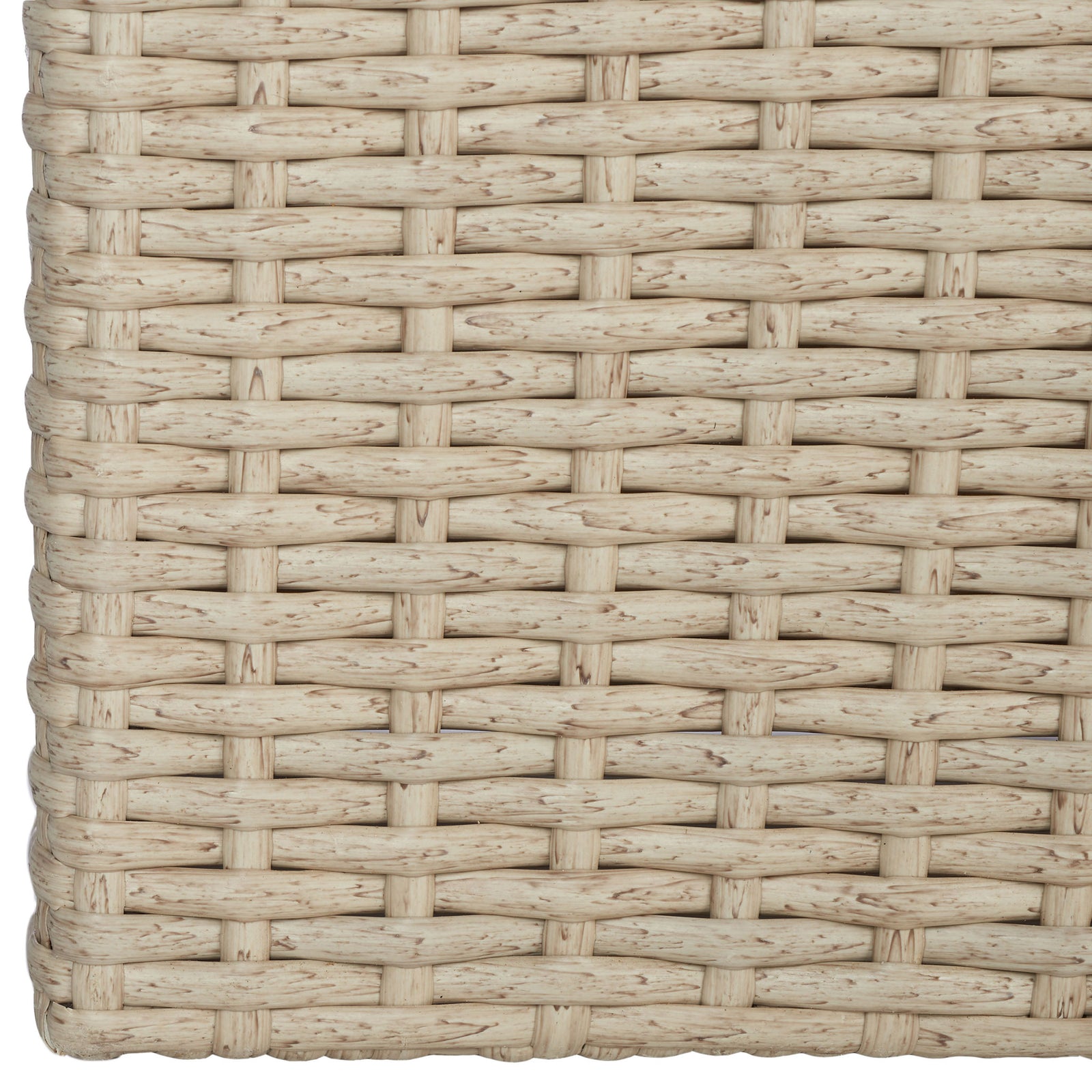 Tightly woven beige wicker carries through to the planter's sturdy bottom edge. || PAT7705B || leg_studio