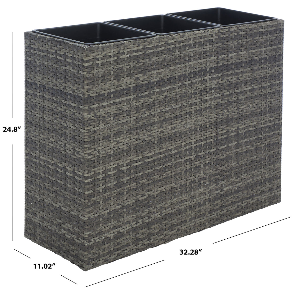 Gray-brown planter measures 32.28 inches wide, 11.02 inches deep, and 24.8 inches tall. || PAT7705C || dimension_studio