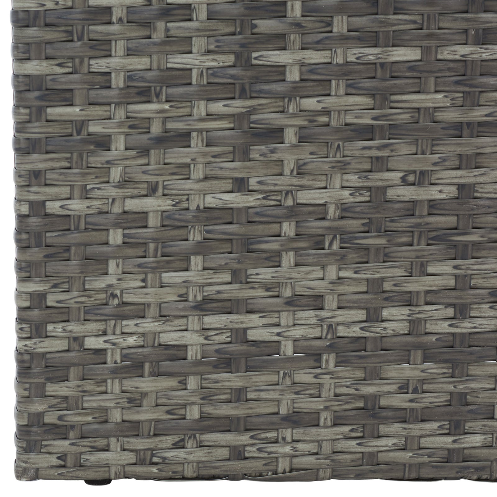 Gray-brown woven strands wrap the planter down to its sturdy base. || PAT7705C || leg_studio