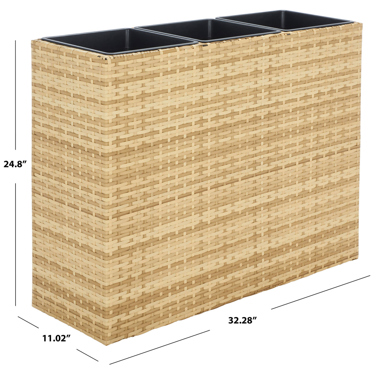 Natural-toned planter measures 32.28 inches wide, 11.02 inches deep, and 24.8 inches tall. || PAT7705D || dimension_studio