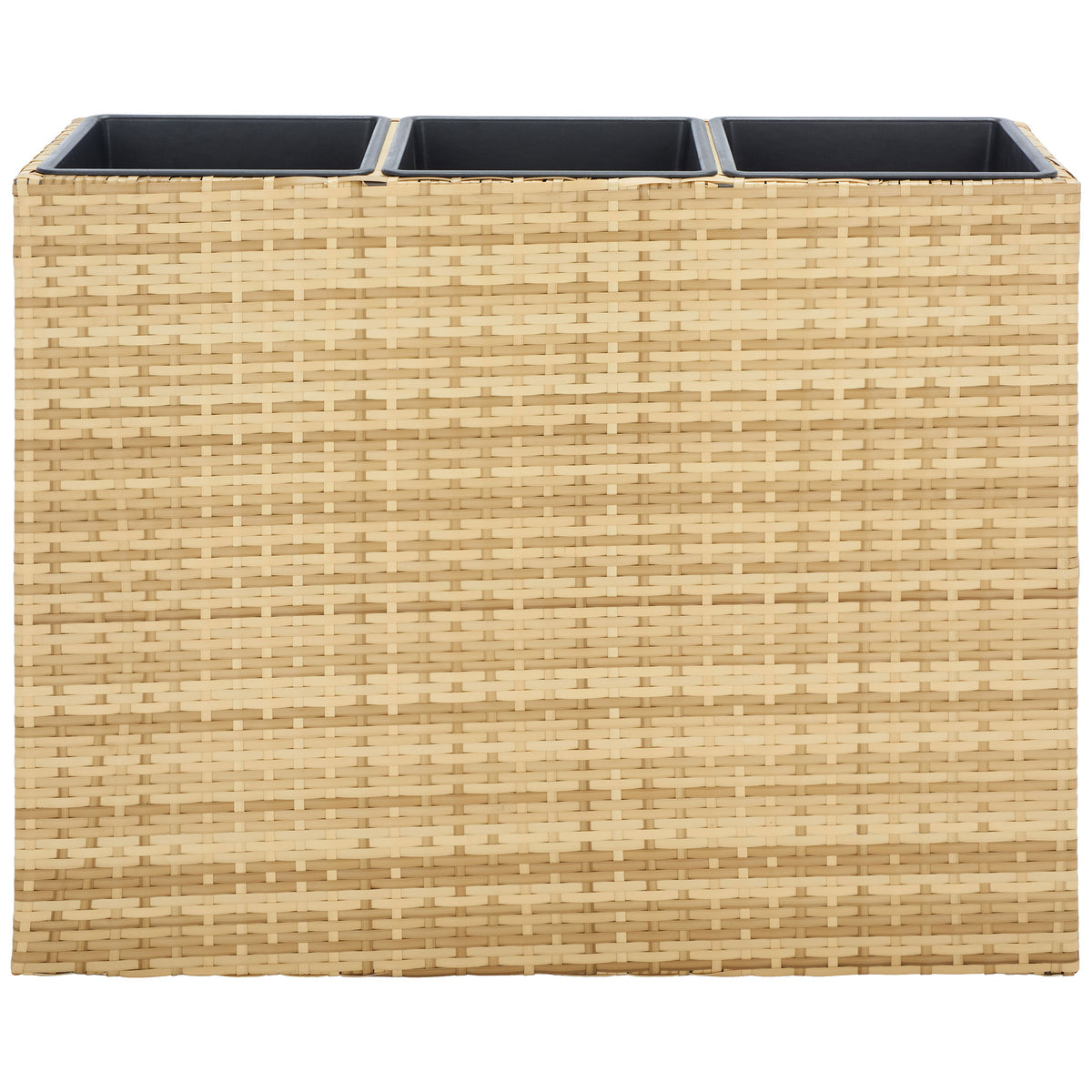 A warm natural weave lends a relaxed look to this three-bin outdoor planter. || PAT7705D || front_studio