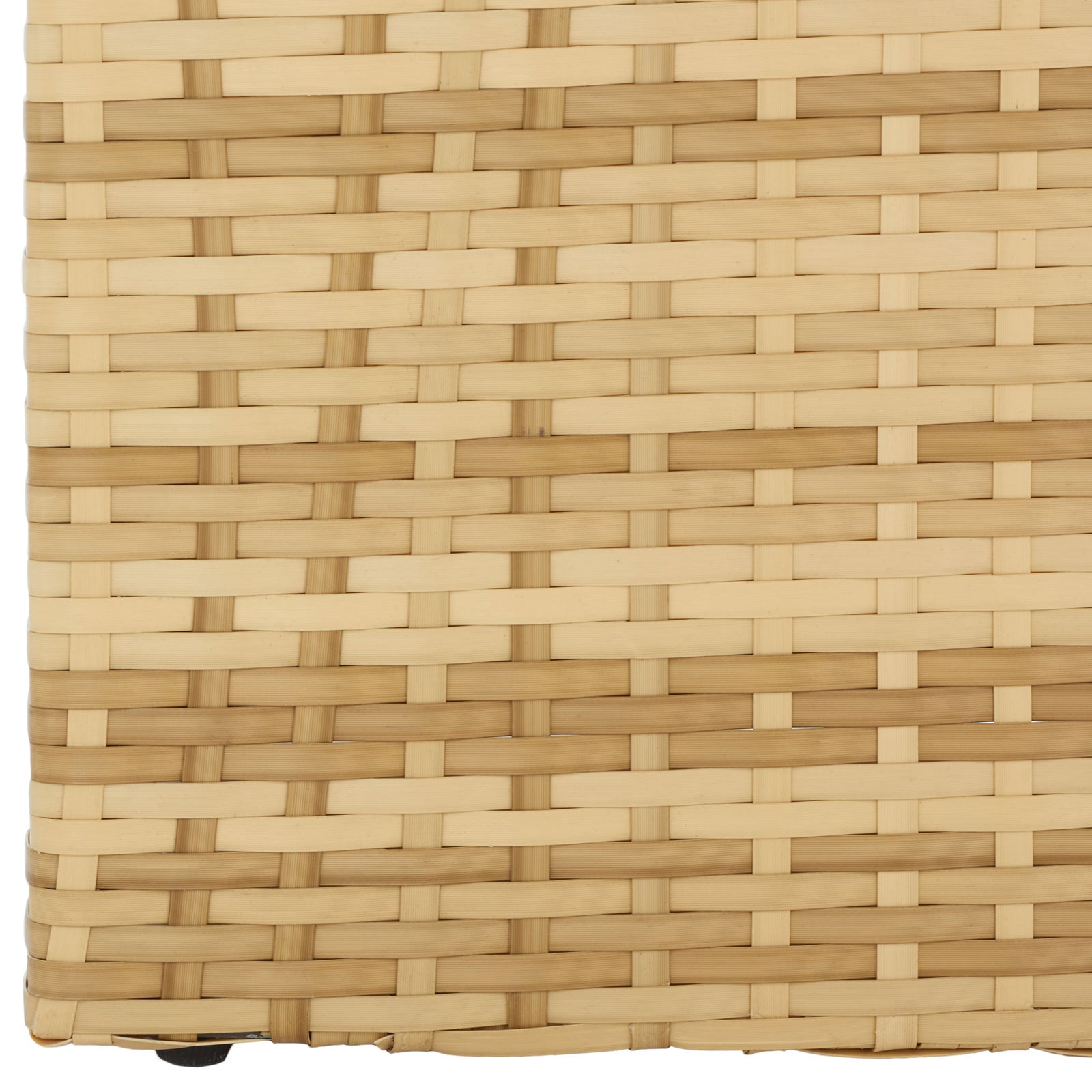 Golden wicker continues to the lower edge of the planter's rectangular frame. || PAT7705D || leg_studio