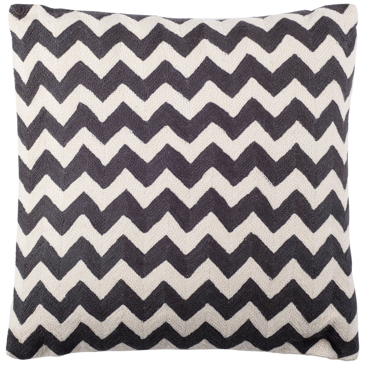 Bold charcoal zigzags create striking contrast across this ivory square pillow. || PIL102G-1818 || front_studio