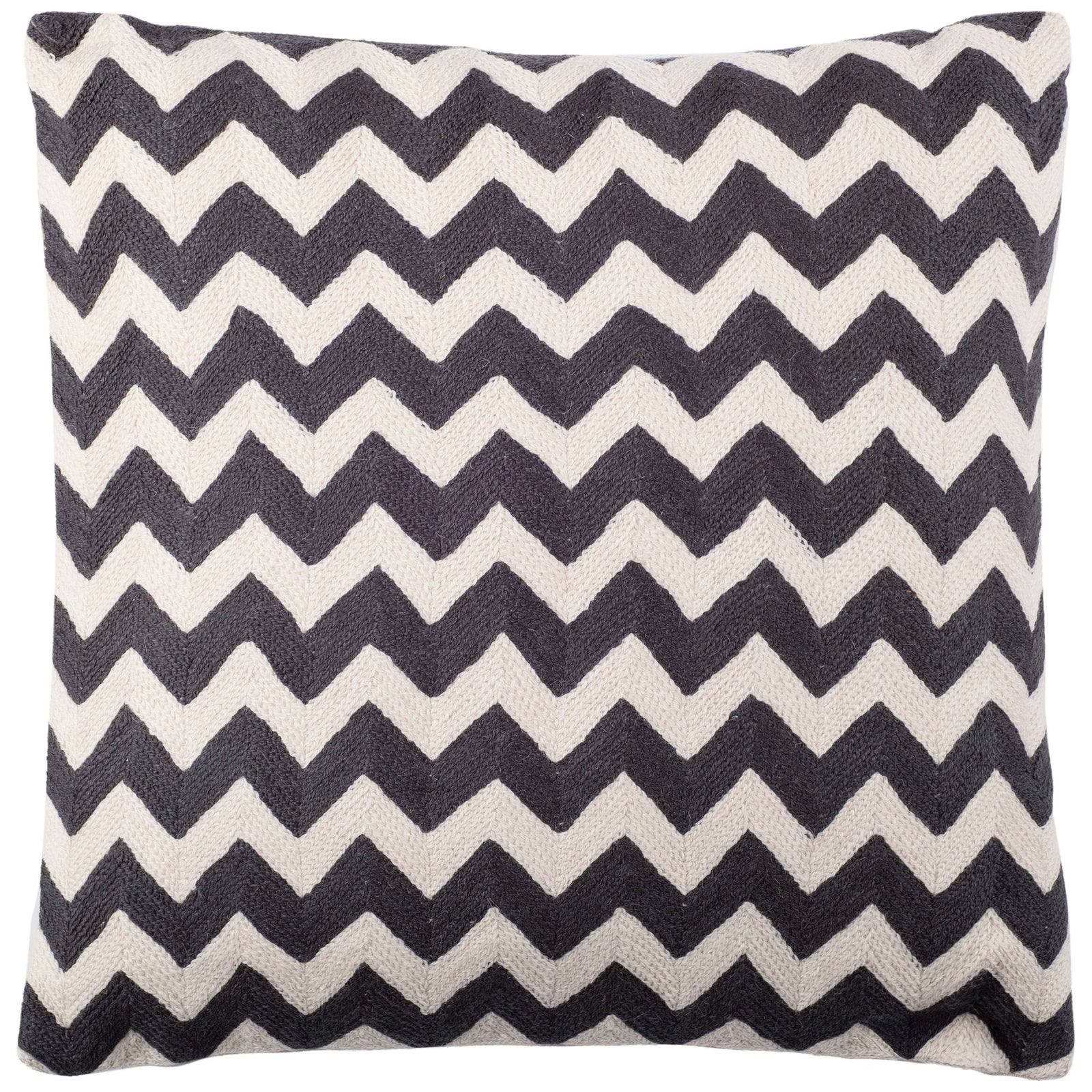 Bold charcoal zigzags create striking contrast across this ivory square pillow. || PIL102G-1818 || front_studio