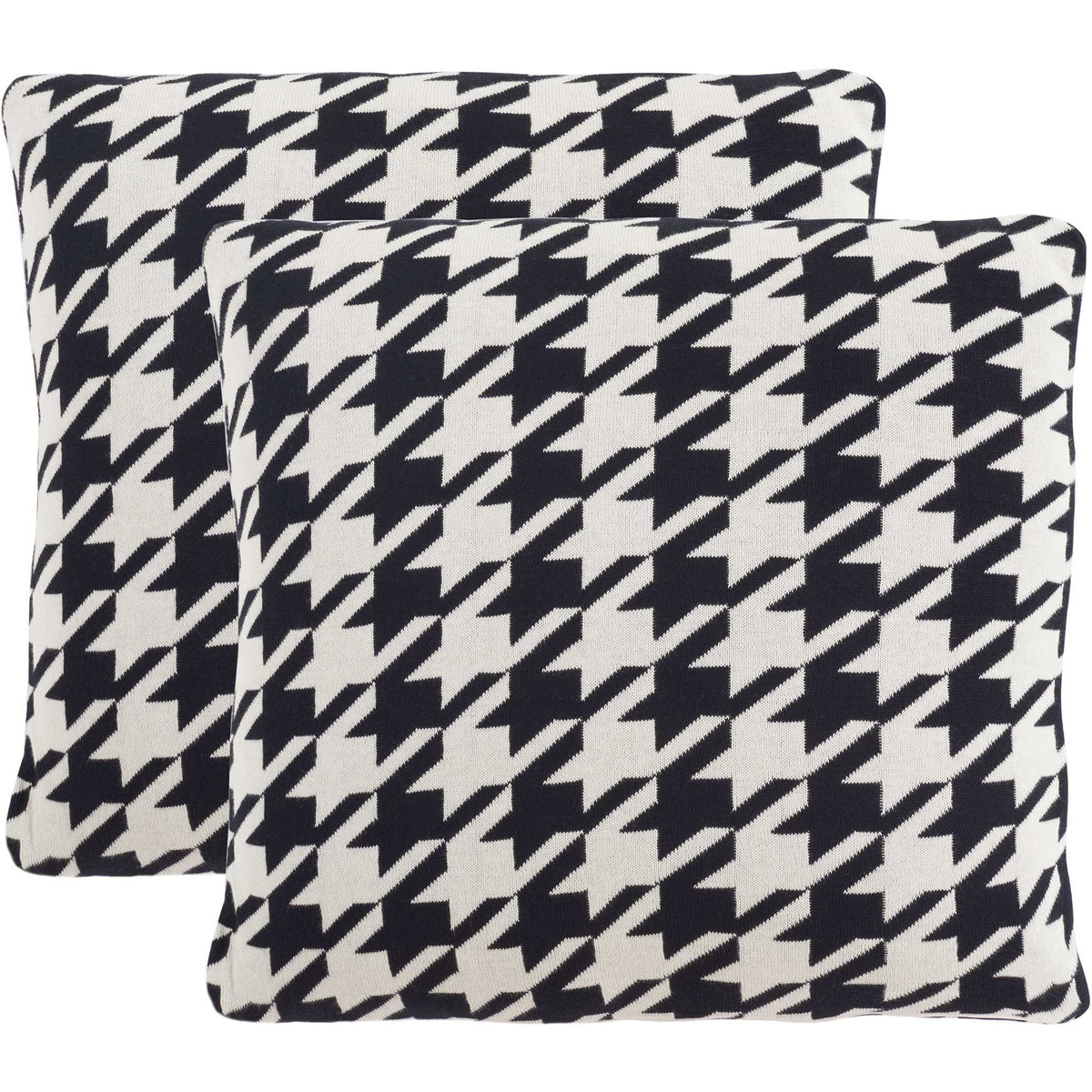 Pair of black and ivory houndstooth throw pillows with piped edges and plush cotton-blend comfort || PLS400A-1818-SET2 || front_multi_studio