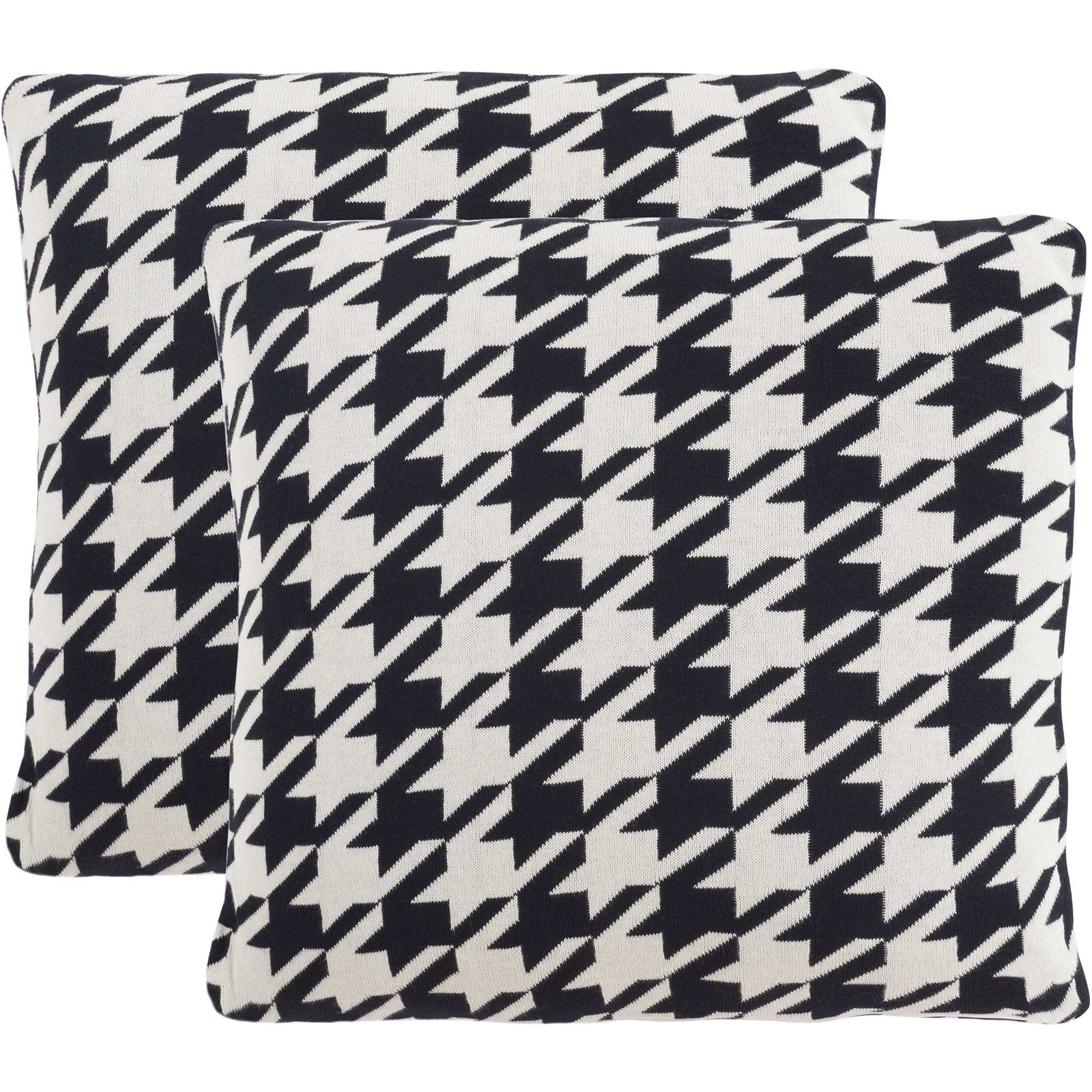 Pair of black and ivory houndstooth throw pillows with piped edges and plush cotton-blend comfort || PLS400A-1818-SET2 || front_multi_studio