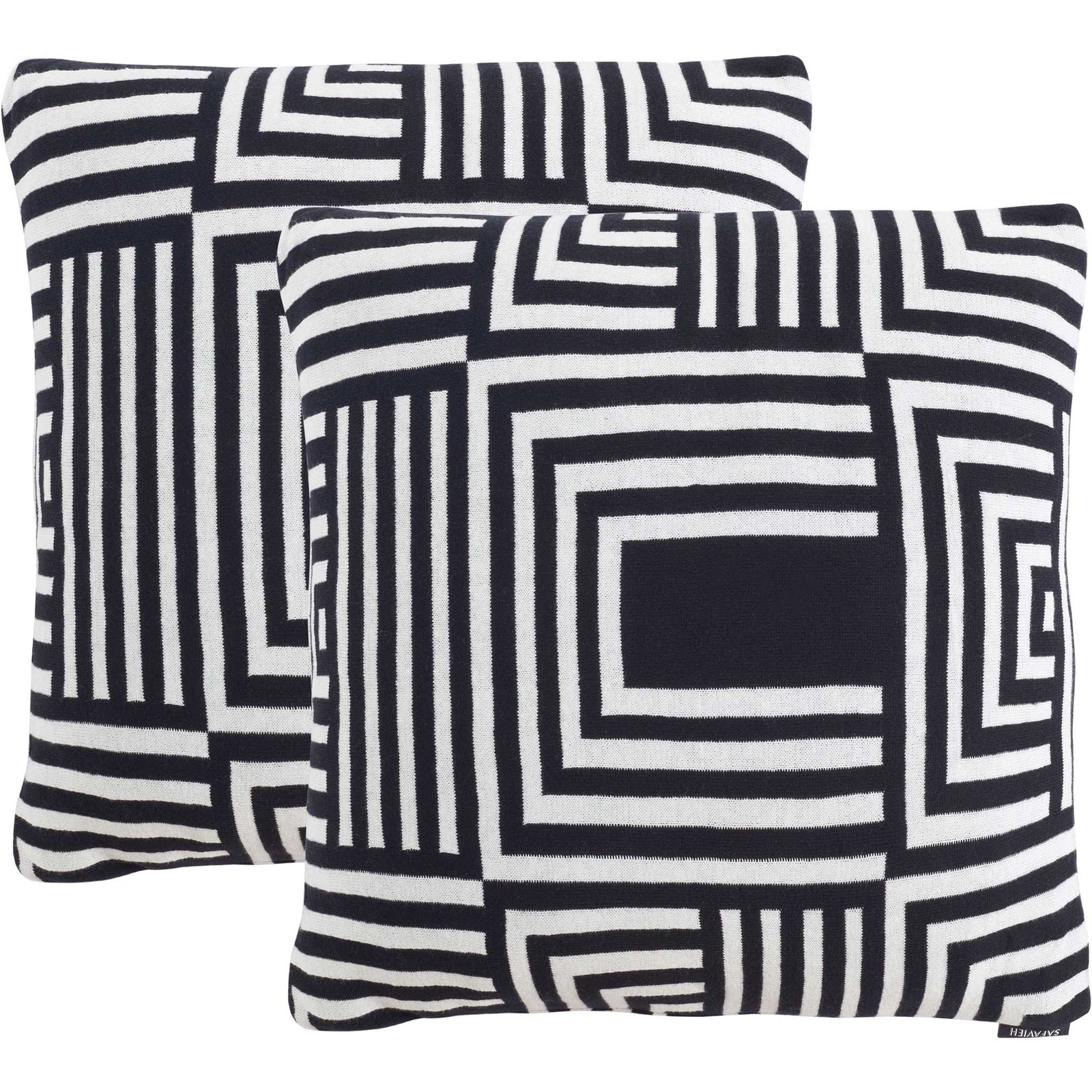 Set of two square pillows with bold black-and-ivory geometric stripes for a crisp, modern accent || PLS401A-1818-SET2 || front_multi_studio