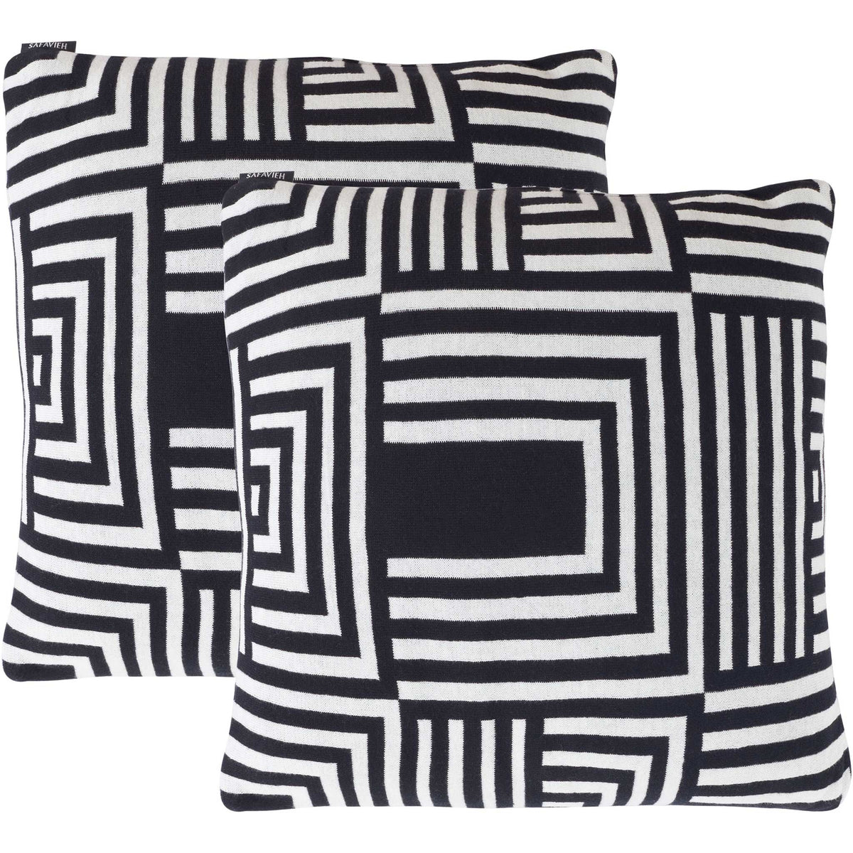 Set of two square pillows with bold black-and-ivory geometric stripes for a crisp, modern accent || PLS401A-1818-SET2 || front_multi_studio