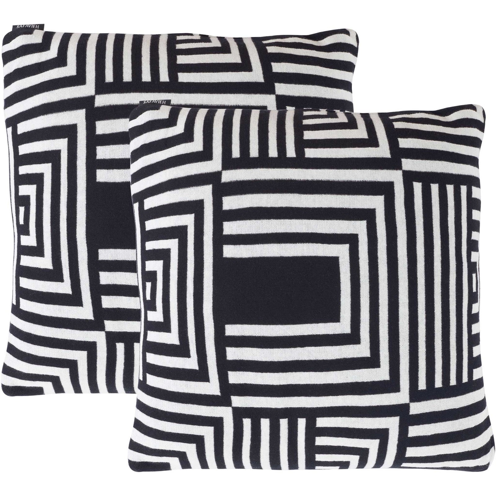 Set of two square pillows with bold black-and-ivory geometric stripes for a crisp, modern accent || PLS401A-1818-SET2 || front_multi_studio