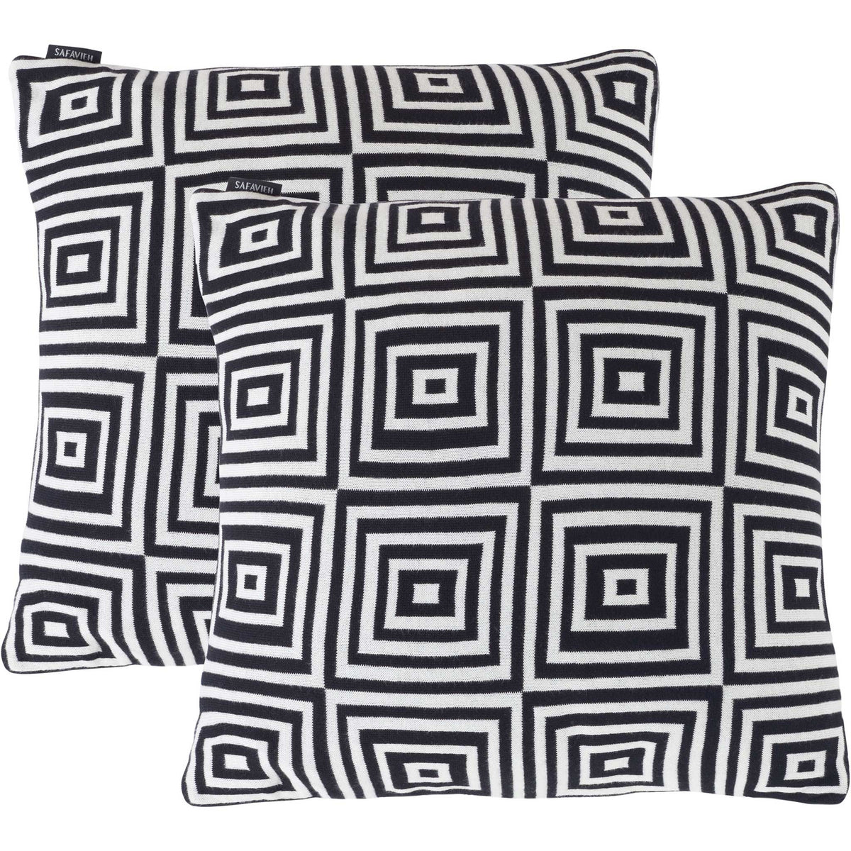Set of two square pillows with bold black and ivory concentric squares for graphic impact. || PLS402A-1818-SET2 || back_multi_studio