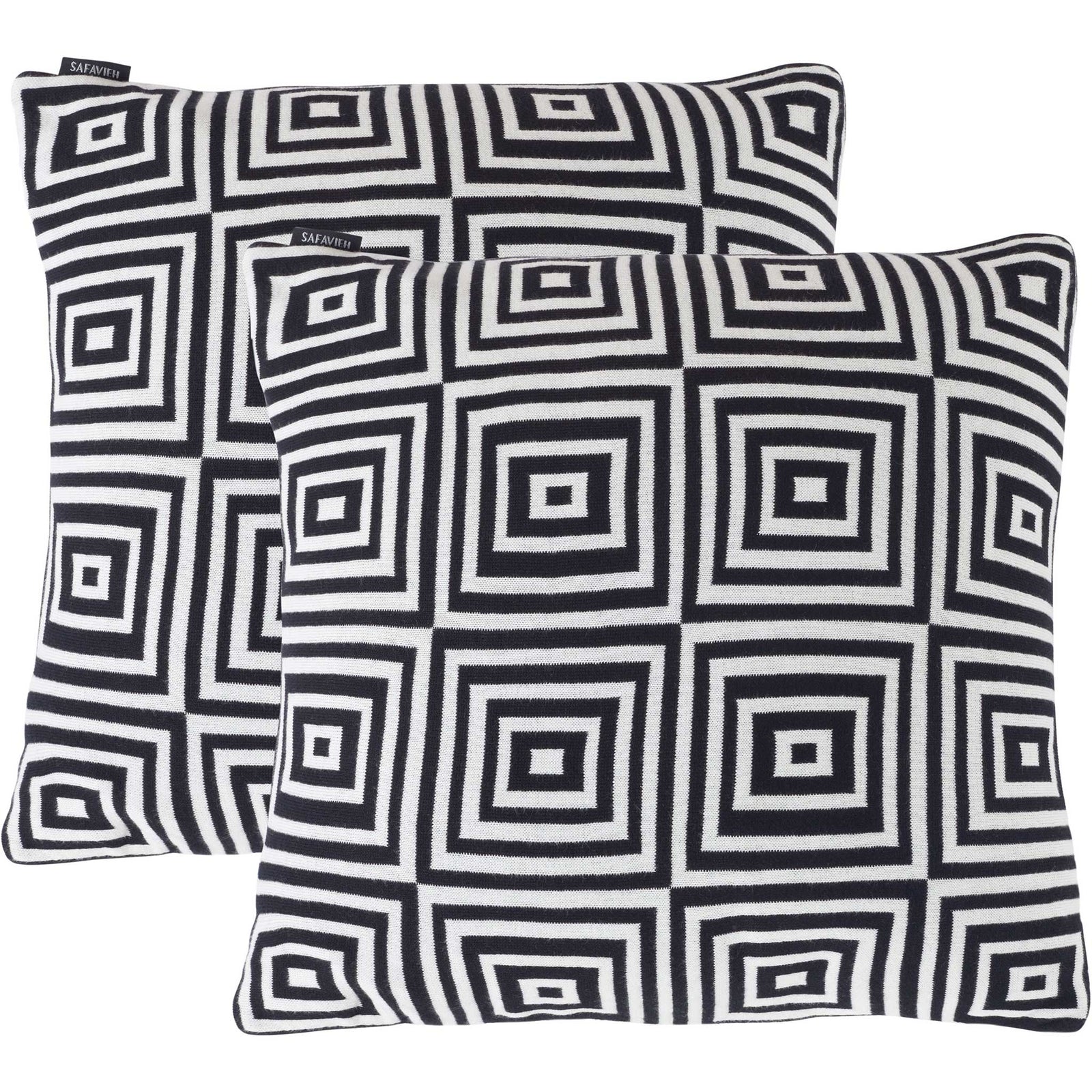 Set of two square pillows with bold black and ivory concentric squares for graphic impact. || PLS402A-1818-SET2 || back_multi_studio