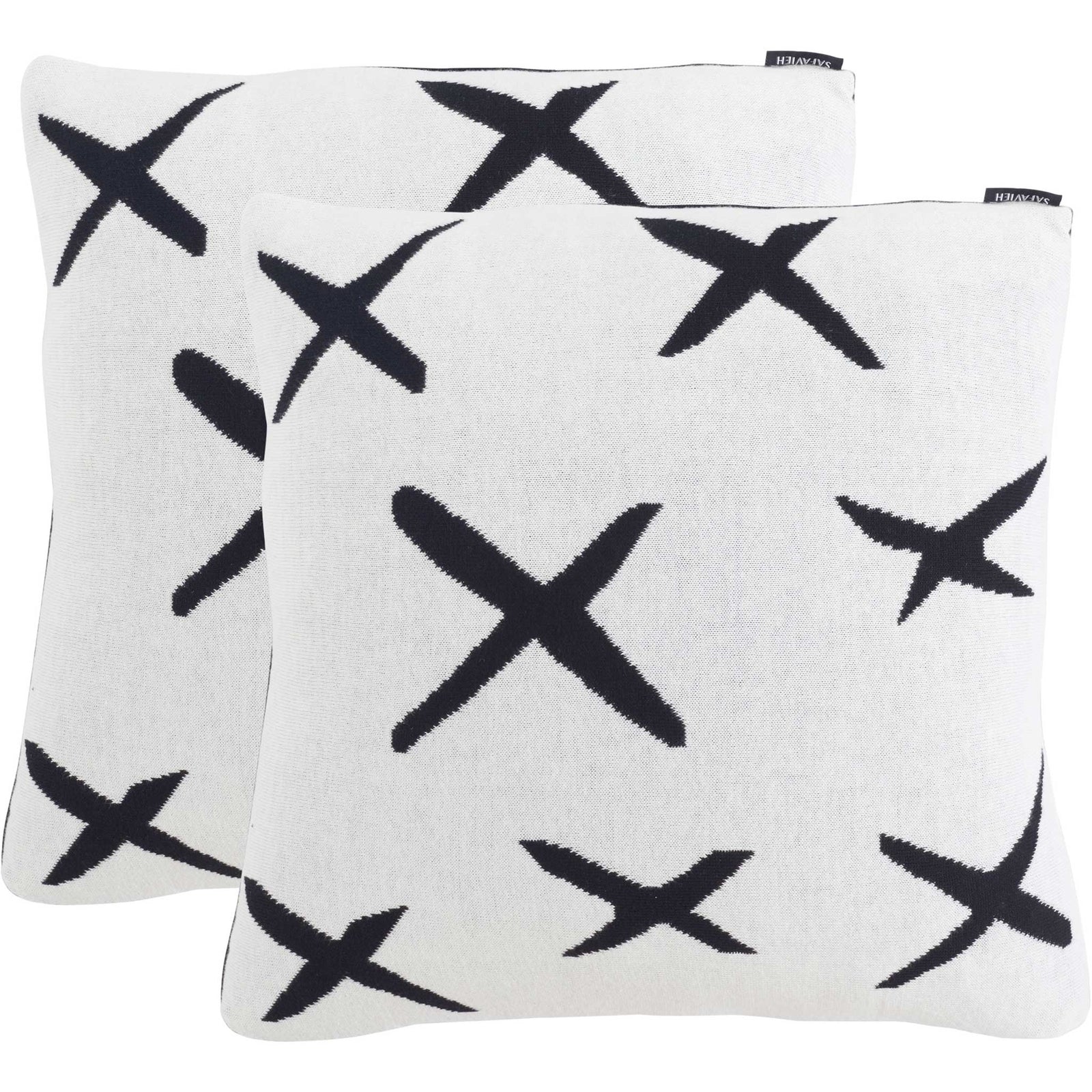 Black pillows with crisp white X pattern for a bold, modern accent. || PLS404A-1818-SET2 || front_multi_studio
