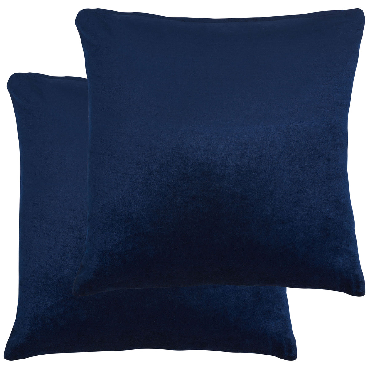A pair of navy pillows features smooth, full square forms and rich, even color. || PLS500C-1818-SET2 || back_multi_studio