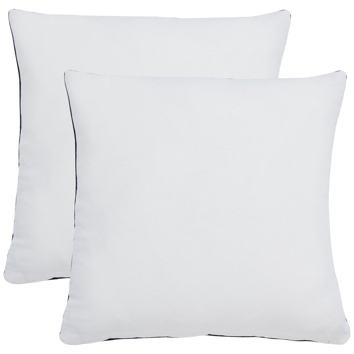 Two navy pillows reveal smooth white cotton backs edged with deep blue fabric || PLS503C-2222-SET2 || back_multi_studio