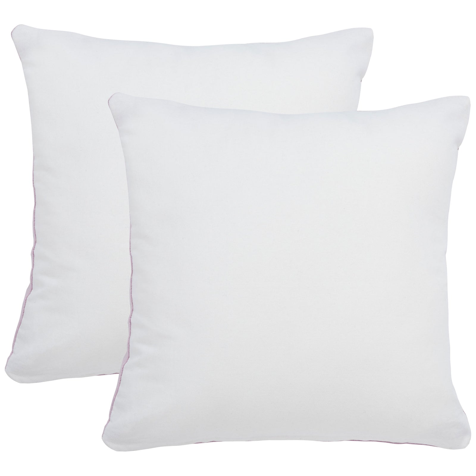 White cotton backs provide a crisp contrast to the lavender edges of two pillows || PLS503D-1818-SET2 || back_multi_studio
