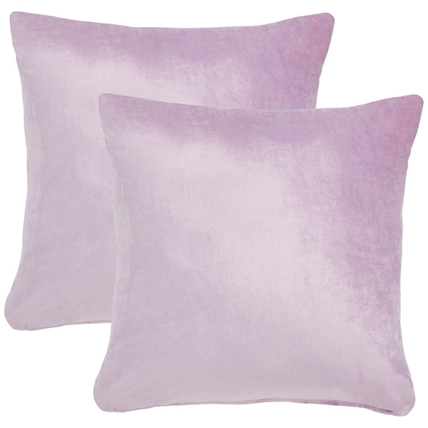 Two 18-inch lavender pillows bring a gentle pastel hue and velvety luster || PLS503D-1818-SET2 || front_multi_studio
