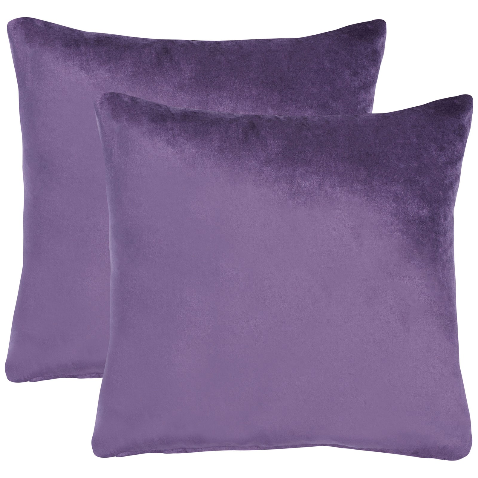 Two 18-inch purple pillows bring saturated color and a smooth, velvety sheen || PLS503E-1818-SET2 || front_multi_studio