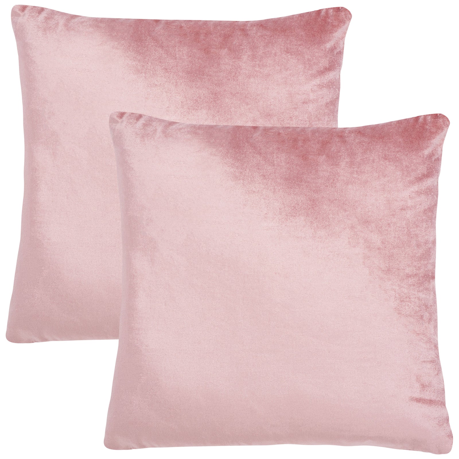 Two 18-inch pink pillows add a rosy glow and gently shimmering texture || PLS503F-1818-SET2 || front_multi_studio