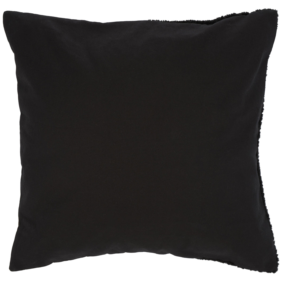 Solid black pillow back has a smooth finish and a softly shaped square silhouette. || PLS7221A-2020 || back_studio