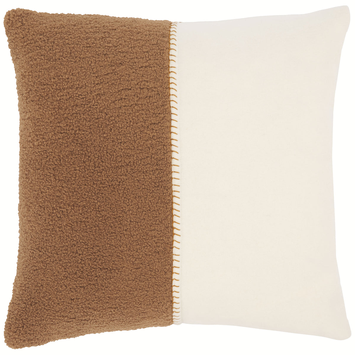 Camel textured and smooth ivory panels form a two-tone pillow with a stitched seam. || PLS7221B-2020 || front_studio