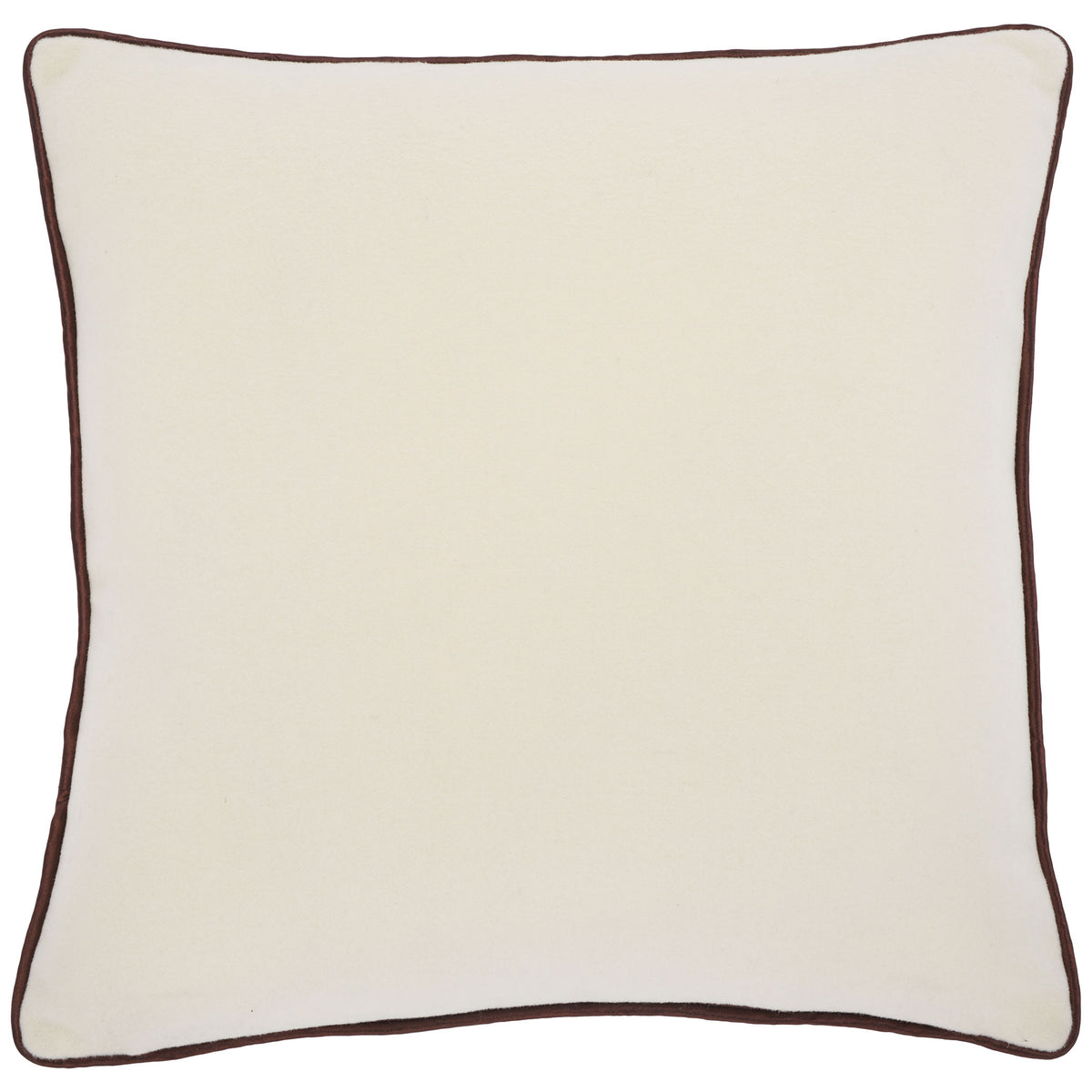 An ivory wool pillow trimmed with brown piping offers clean contrast and a soft feel. || PLS7223A-1818 || back_studio