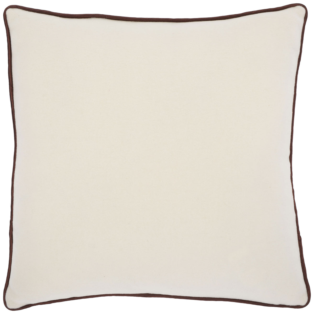 Plush ivory wool and slim brown piping give this square pillow a tailored look. || PLS7223A-1818 || front_studio