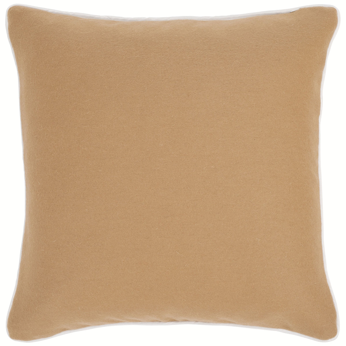 A soft camel wool pillow is framed by ivory piping for subtle contrast. || PLS7223B-1818 || back_studio