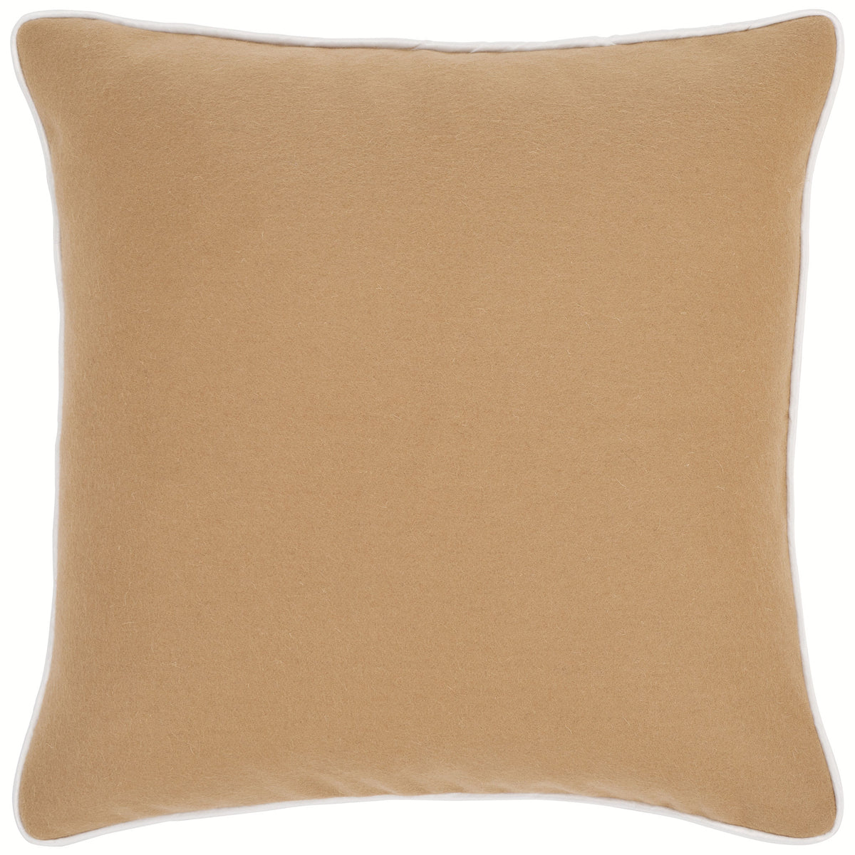 Camel wool and ivory piping give this square pillow a cozy, tailored look. || PLS7223B-1818 || front_studio