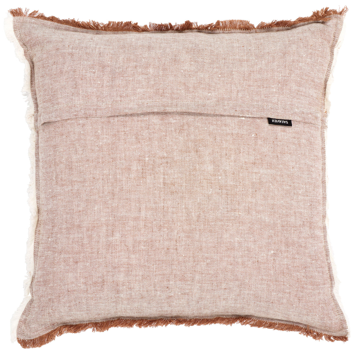 Blush linen pillow with a subtle back seam and a blush-and-white fringed border || PLS8006A-2020 || back_studio