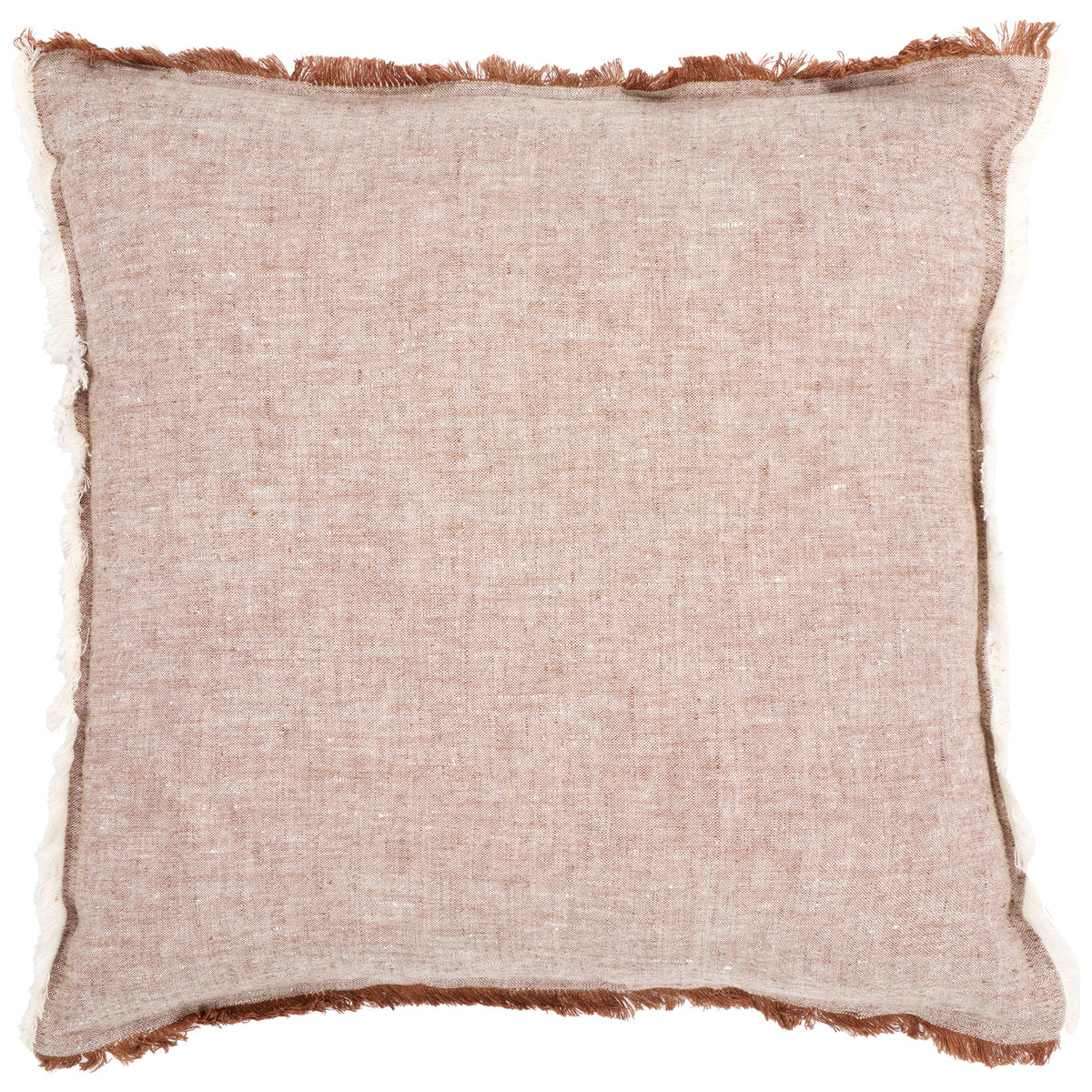 Square blush linen pillow blends a nubby weave with delicate two-tone fringe || PLS8006A-2020 || front_studio