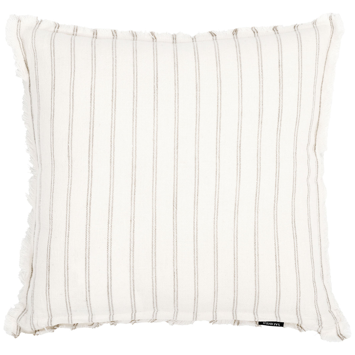 Softly textured ivory linen pairs slender natural stripes with relaxed frayed edges || PLS8007A-2020 || back_studio