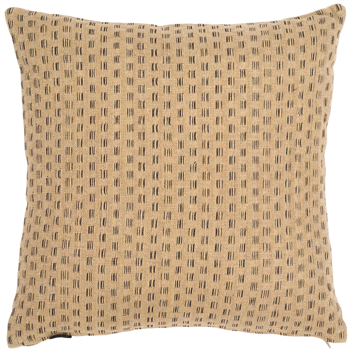 Rows of small black dash motifs bring graphic texture to the natural linen square pillow. || PLS8011A-2424 || front_studio