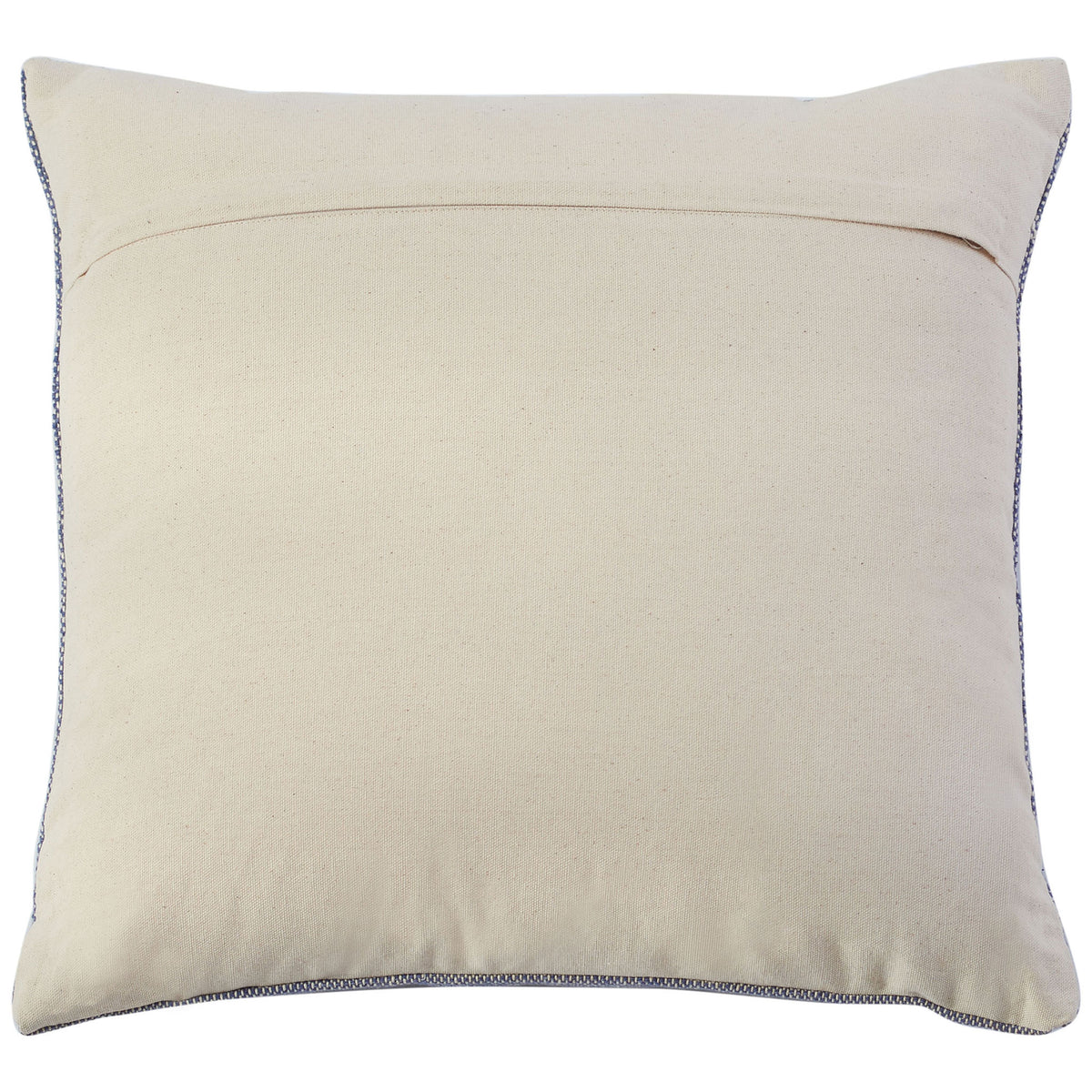 Cream cotton pillow back with a discreet envelope closure and blue edging