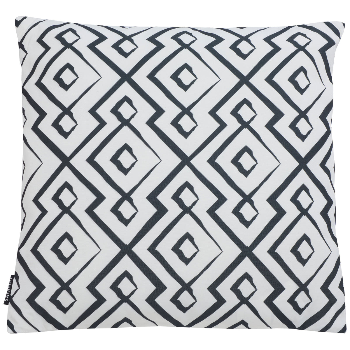 Bold black diamonds and intersecting lines give this white outdoor pillow graphic appeal. || PPL260C-1818 || front_studio