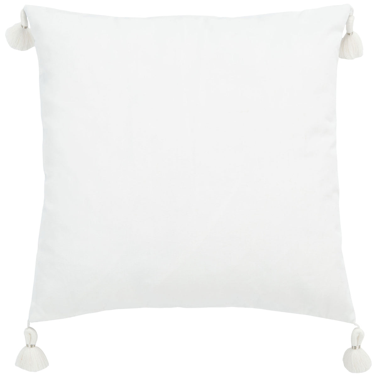 A white pillow back with knotted corner tassels for a simple, versatile look || PPL261A-1818 || back_studio