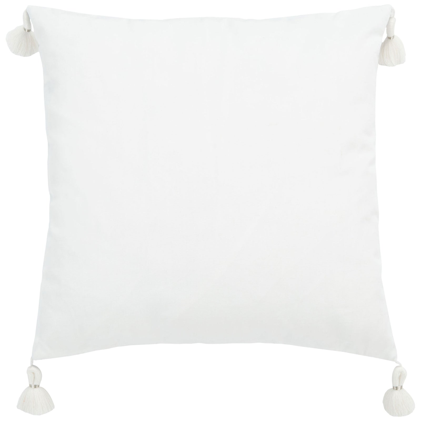 A white pillow back with knotted corner tassels for a simple, versatile look || PPL261A-1818 || back_studio