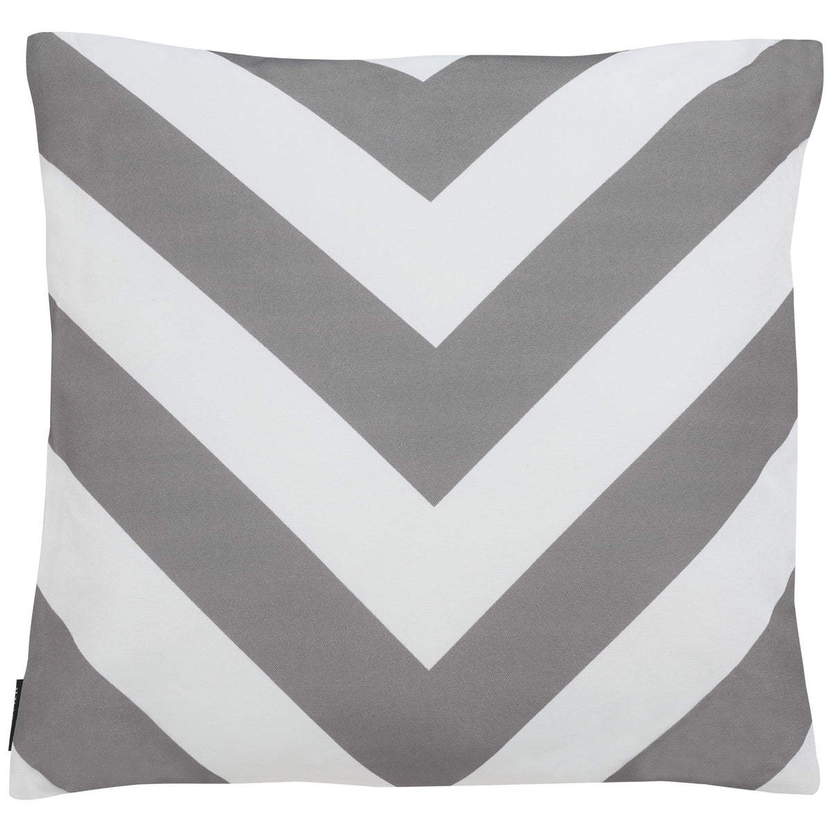 Wide gray and white chevrons give this square outdoor pillow modern graphic appeal. || PPL262A-1818 || front_studio