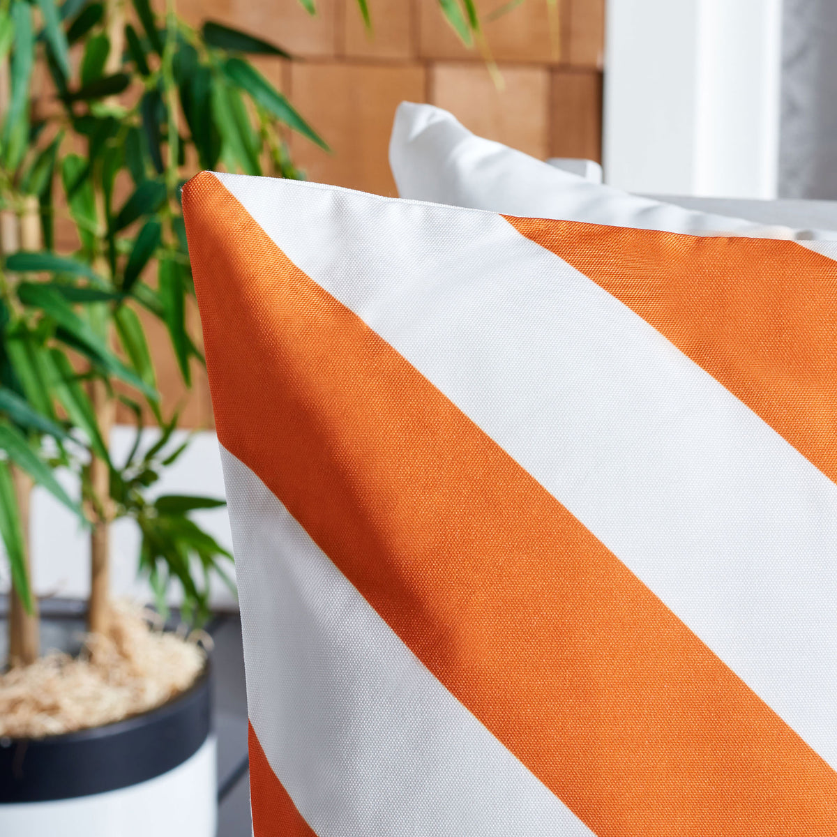 Vibrant orange and white stripes reveal a fine fabric texture. || PPL262F-1818 || detail_room