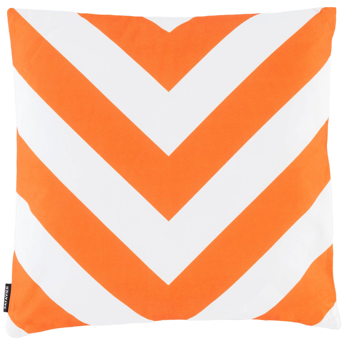 Vibrant orange and white chevrons energize this square outdoor accent pillow. || PPL262F-1818 || front_studio