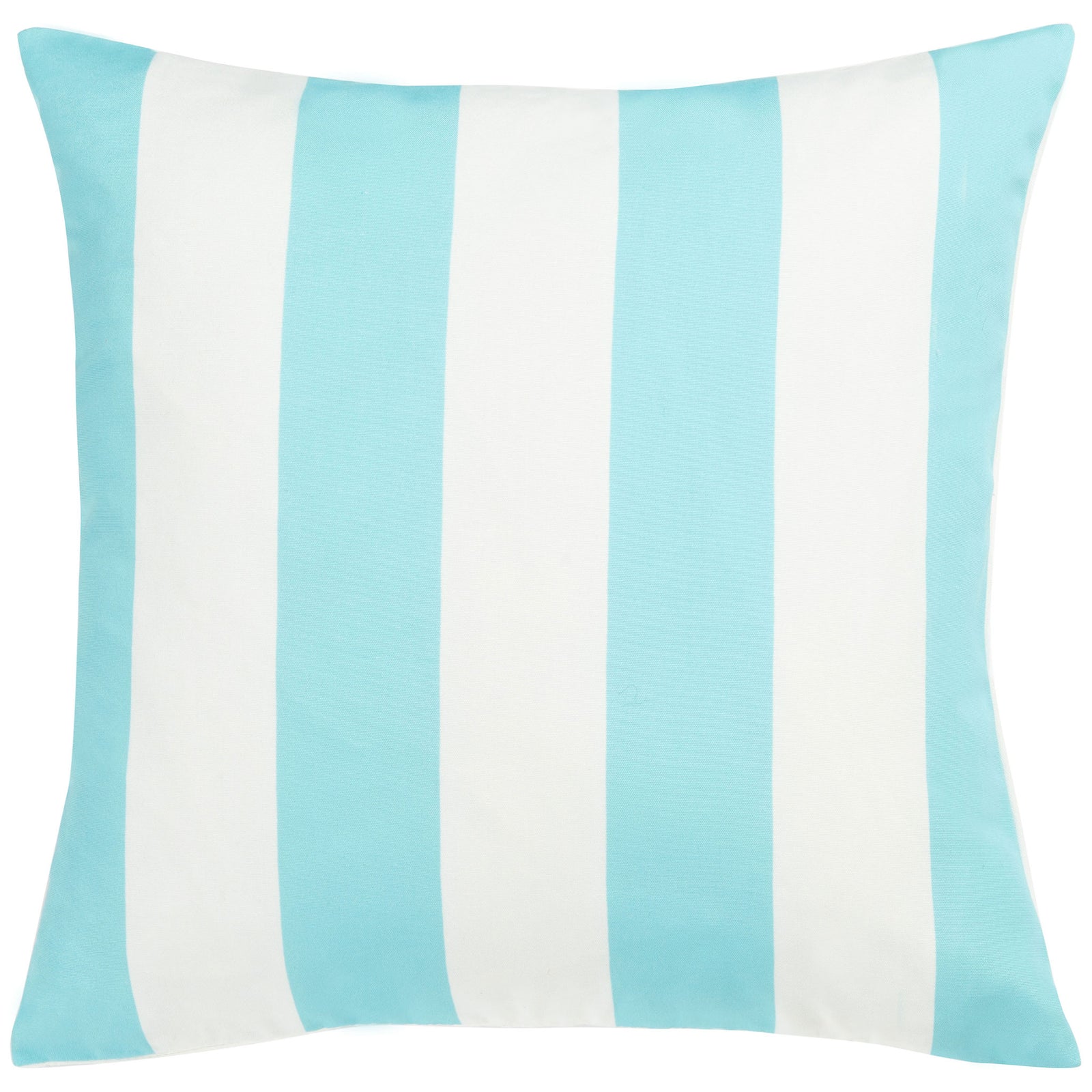 Wide light blue and white stripes give this square accent pillow a breezy look || PPL263C-1818 || front_studio