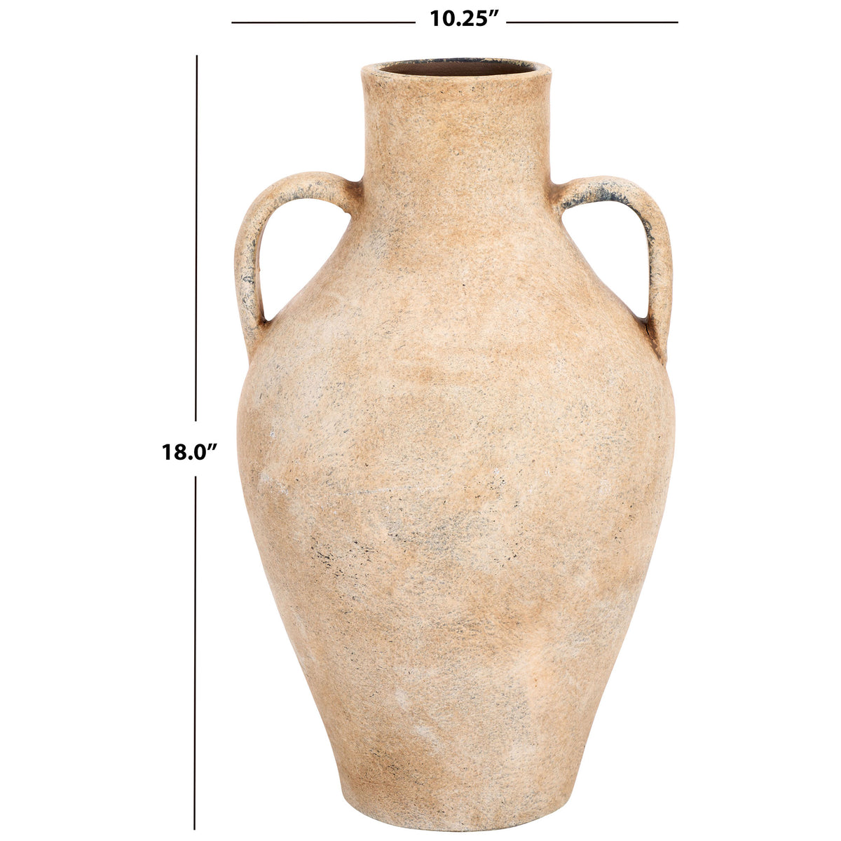 An 18-inch-tall stoneware vase pairs twin loop handles with a tapered body and a 10.25-inch width.