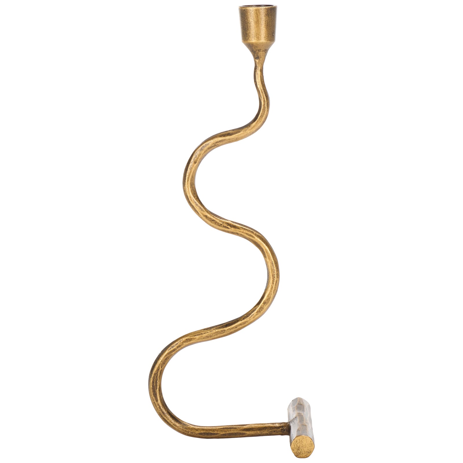 A gold taper holder rises in sweeping curves above a compact cylindrical crossbar base. || RDC2500A-SET2 || back_partial_studio