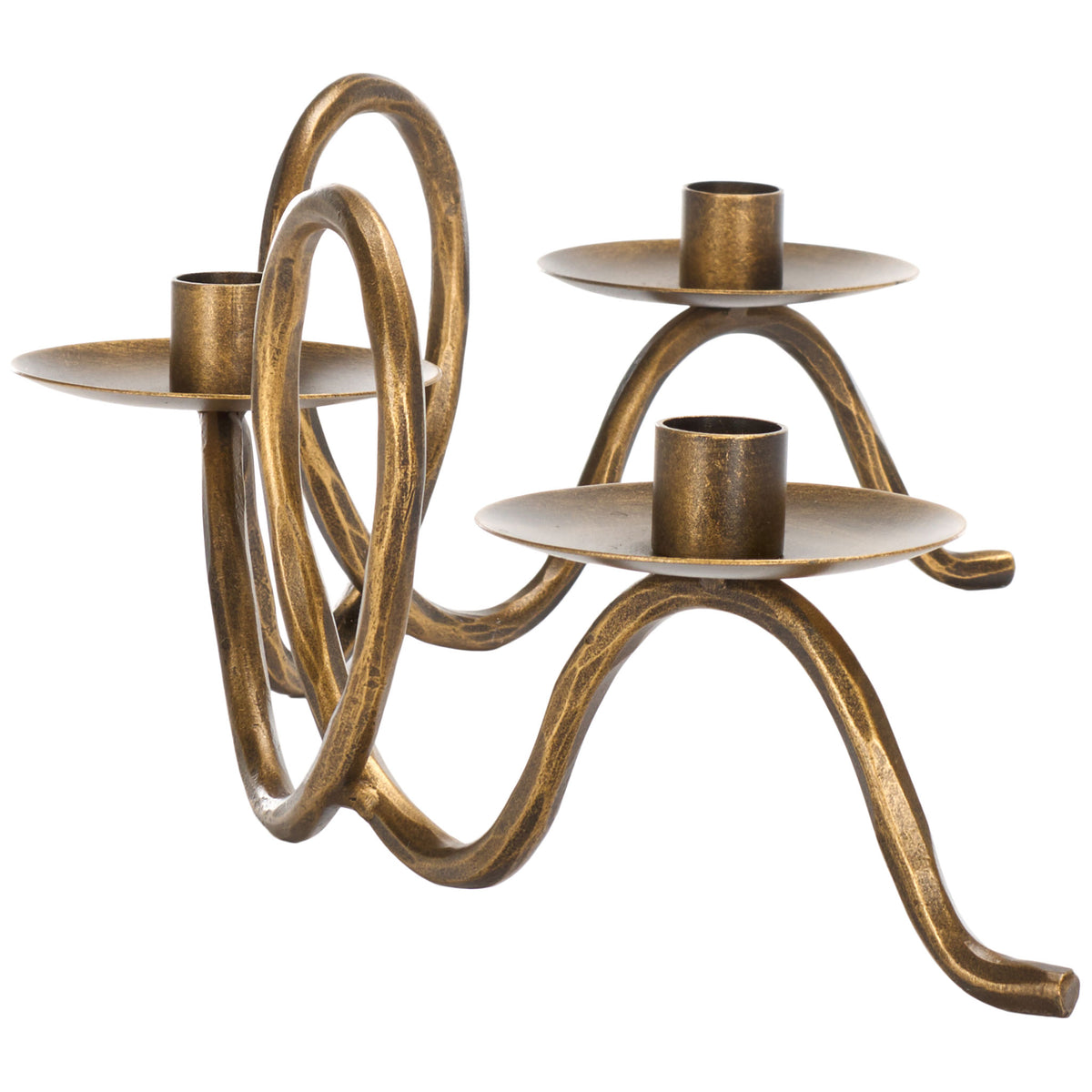 Intertwined iron loops and arched supports lend airy dimension to three raised candle cups || RDC2501A || side_studio