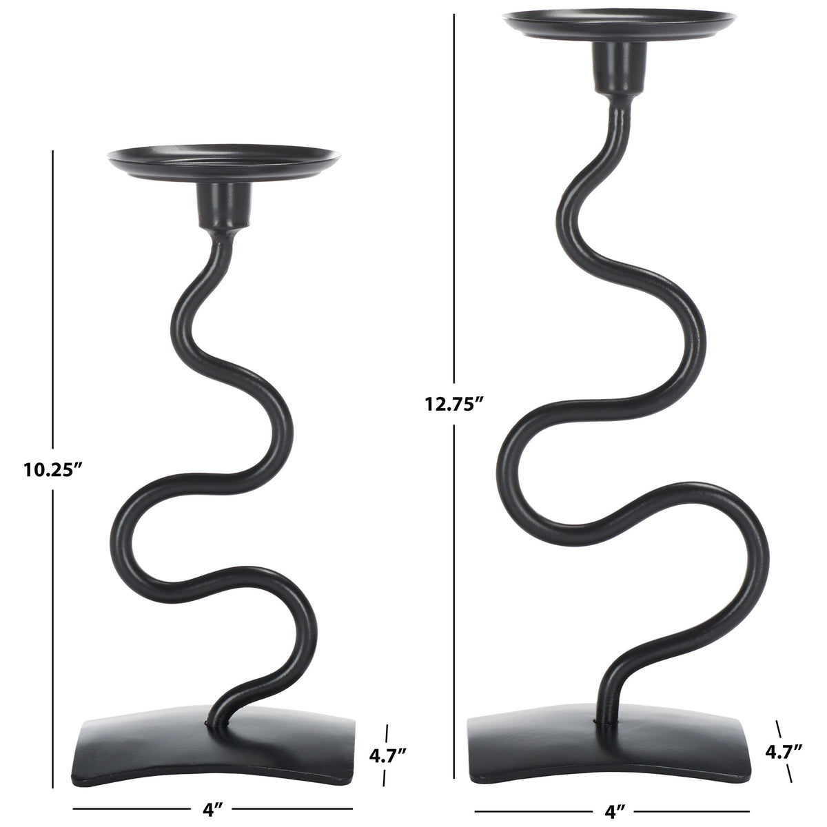 Black wavy candlesticks stand 10.25 and 12.75 inches tall on curved bases || RDC2502A-SET2 || dimension_studio