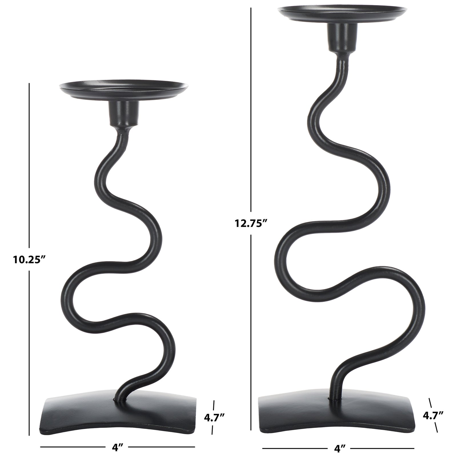 Black wavy candlesticks stand 10.25 and 12.75 inches tall on curved bases || RDC2502A-SET2 || dimension_studio