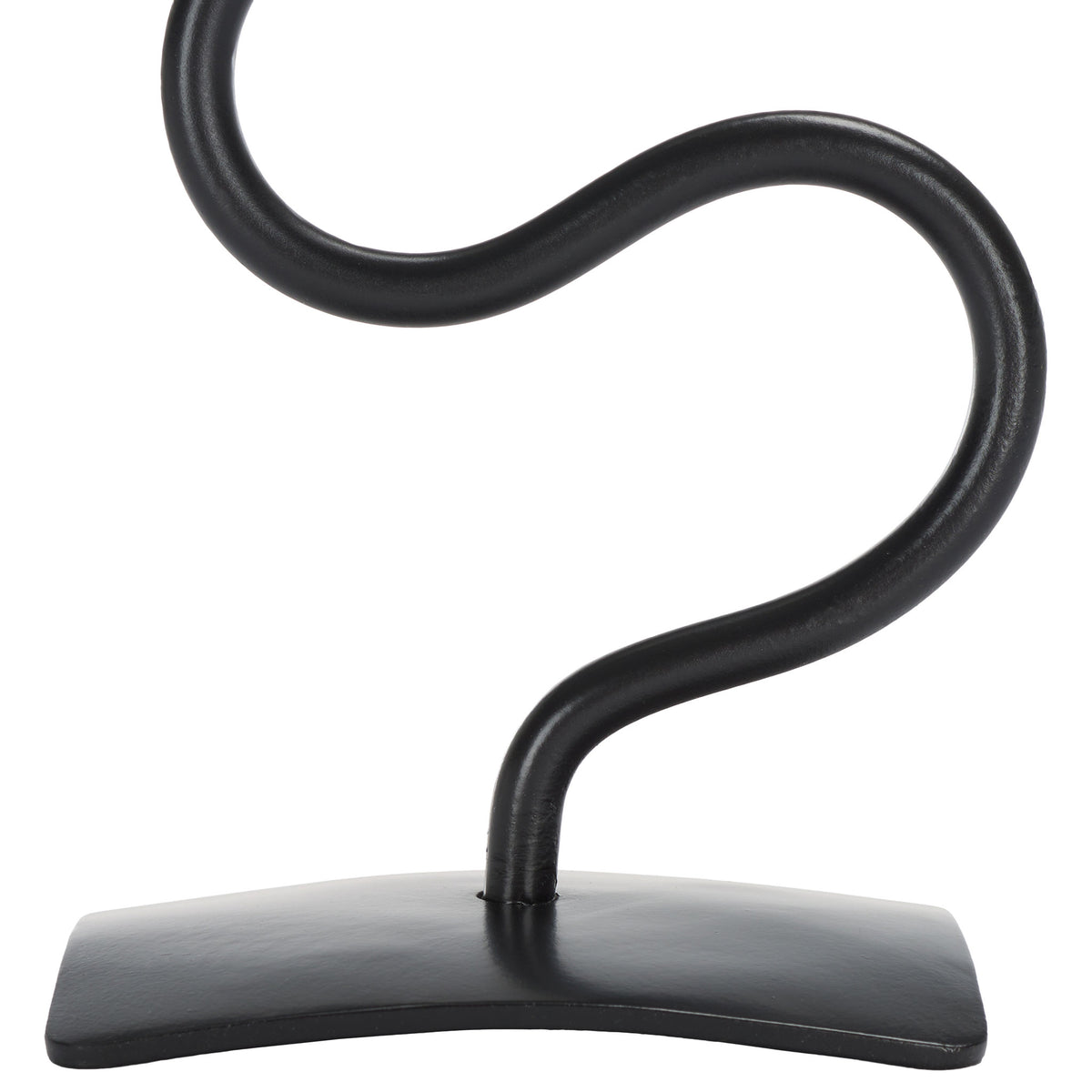 A curved black base anchors the smooth, looping iron stem of the candle holder || RDC2502A-SET2 || leg_studio