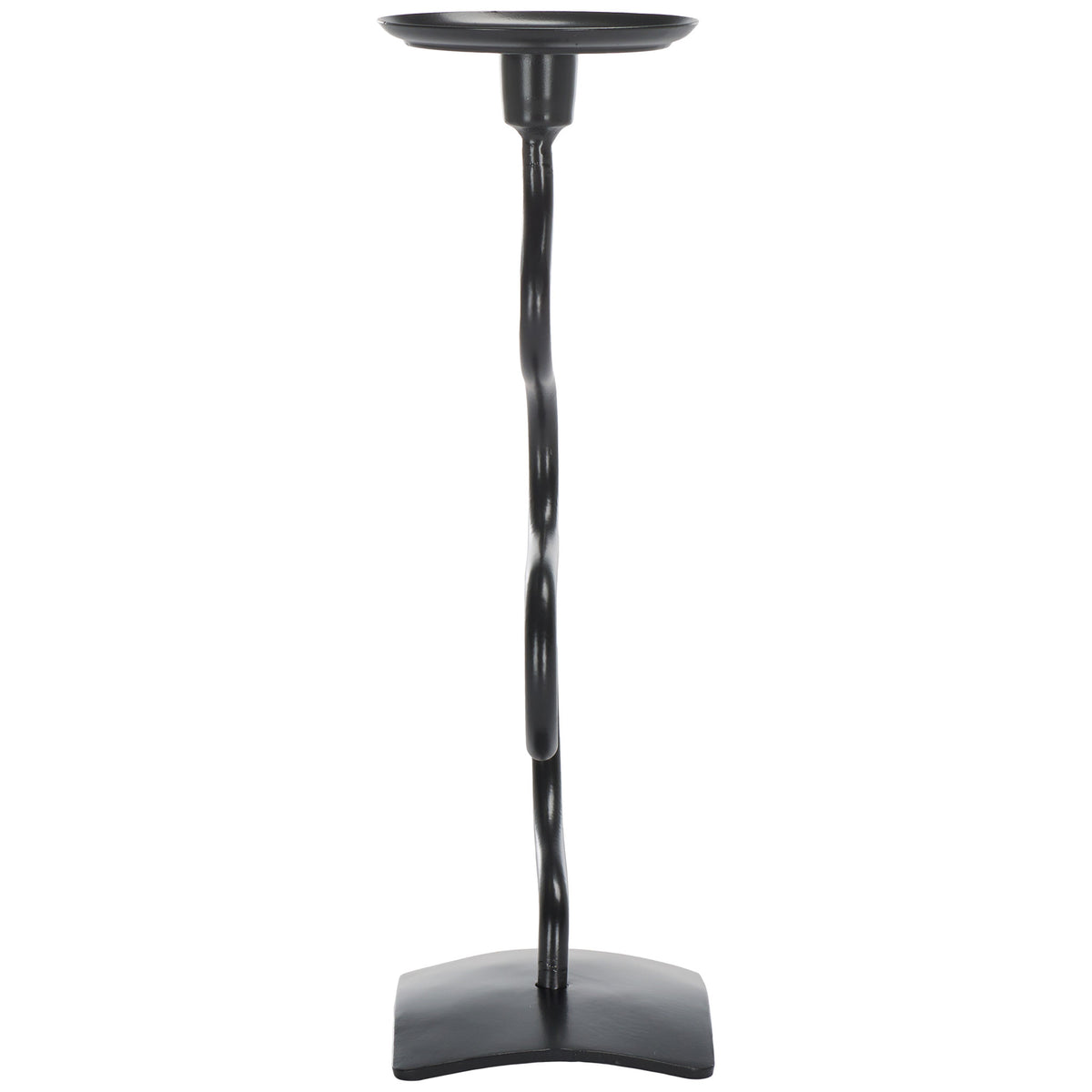 A slender black iron stem supports a rounded candle plate above a softly curved base || RDC2502A-SET2 || side_partial_studio