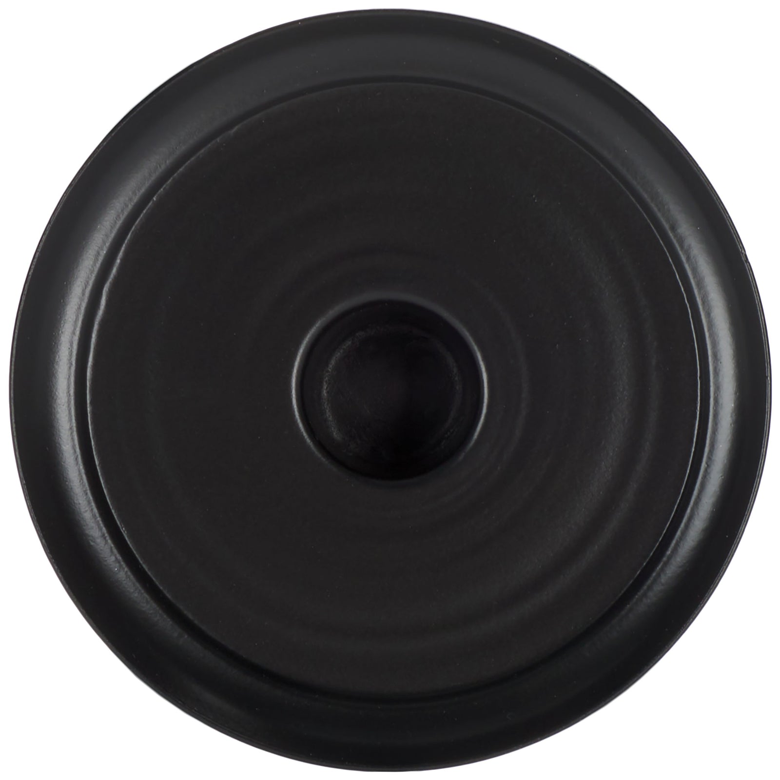 Round black candle plate has a raised rim and a recessed center for a taper || RDC2502A-SET2 || detail_studio
