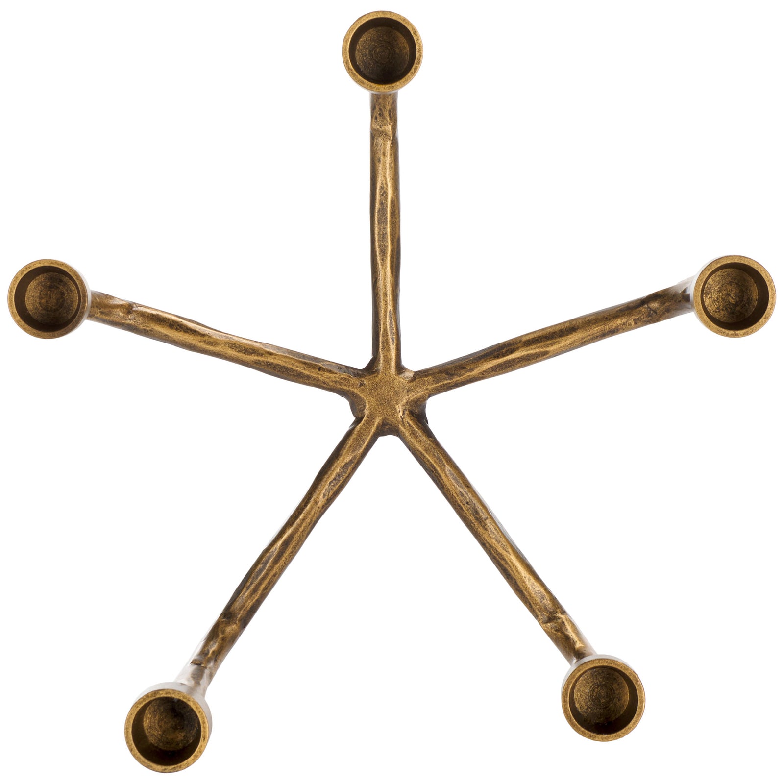 Five taper candle cups form a star-like pattern on slender brass-finished arms. || RDC2503A || top_studio
